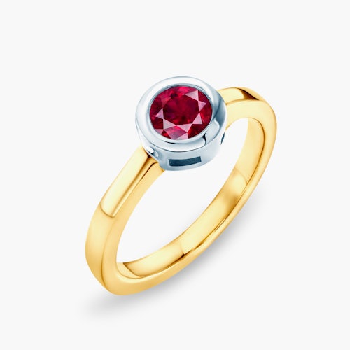 Pierścionek zaręczynowy SAVICKI: dwukolorowe złoto, z rubinem